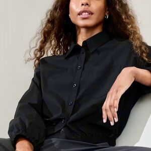 ATHLETA MIDDAY BUBBLE HEM SHIRT in black XL